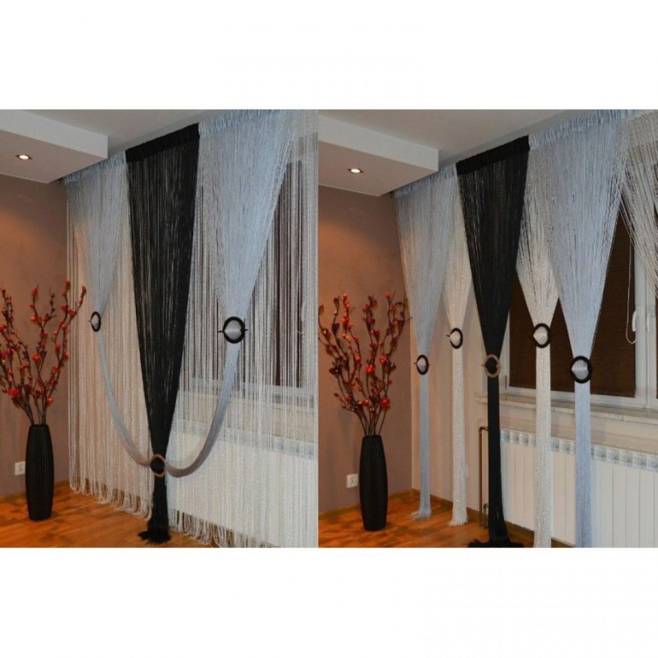 Тюль с нитяными шторами
