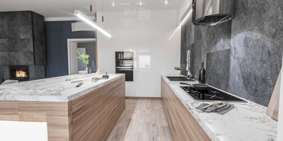 Дачный ответ кухня с мраморным островом