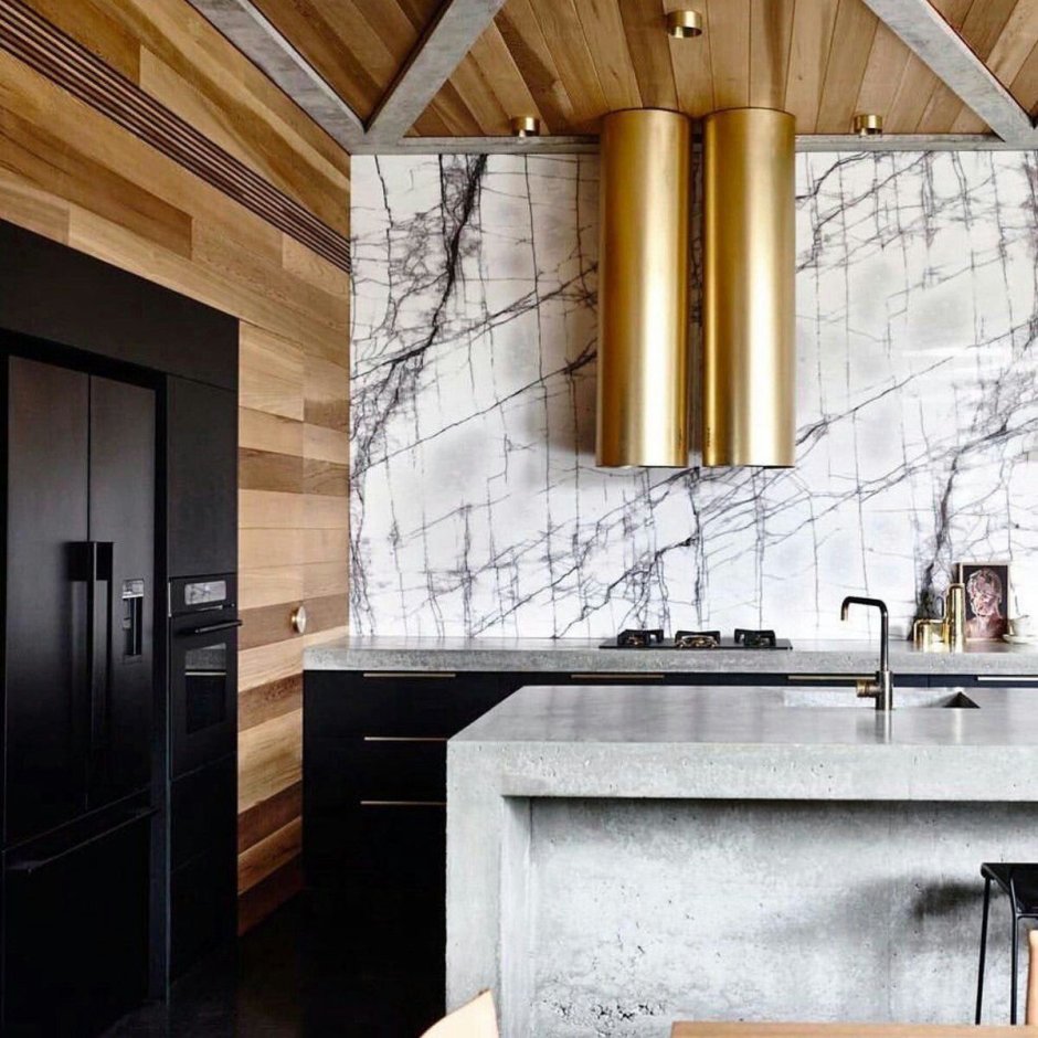 Кухня мрамор и дерево