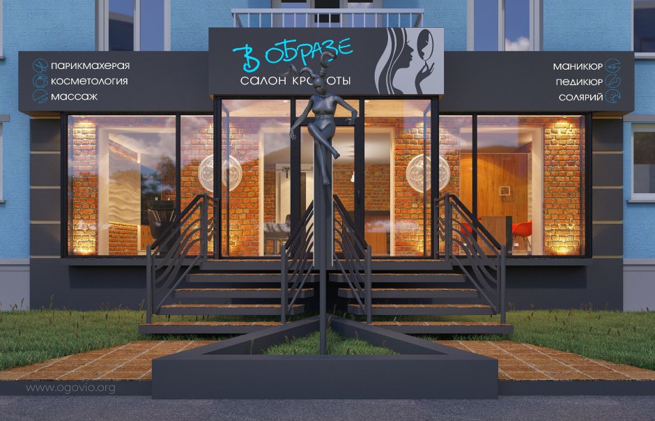 Магазин фасад в жилом многоэтажном доме