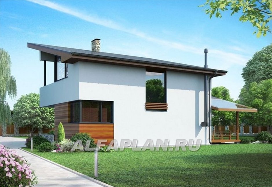 Дом в полтора этажа с односкатной крышей