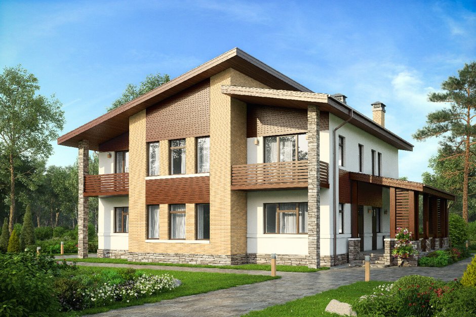 Проекты кирпичных двухэтажных домов с односкатной крышей