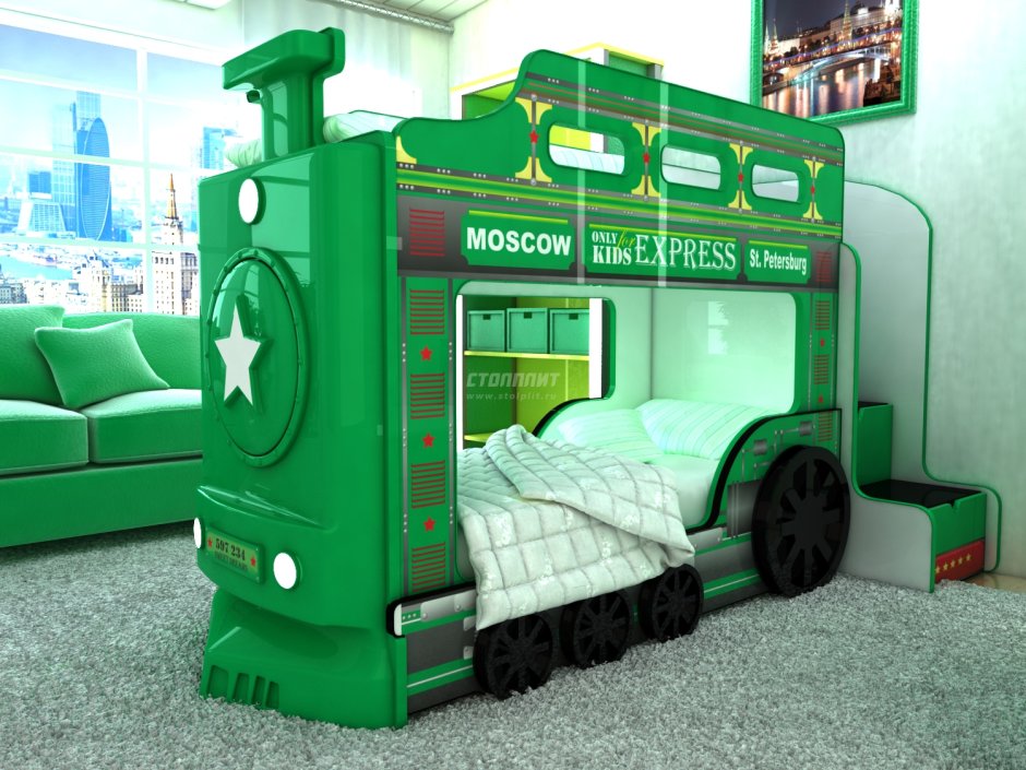 Двухъярусная кровать с паровозиком