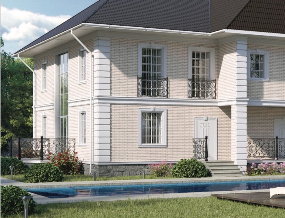 Фасад дома из белого кирпича