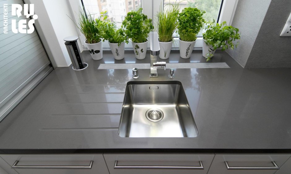 Интегрированная мойка кварц нержавейка