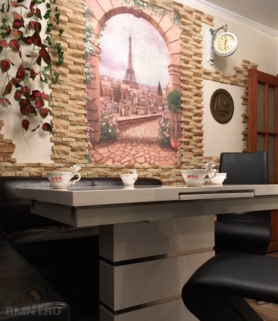 Отделка кухни декоративным камнем