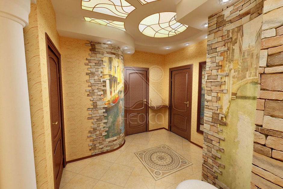 Отделка гостиной декоративным камнем