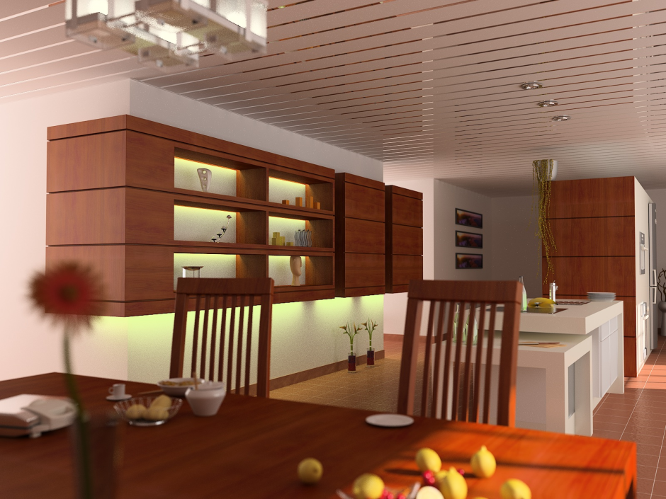 Реечный потолок на кухне