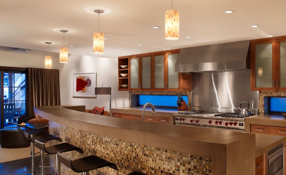 Кухня лофт черная с деревом