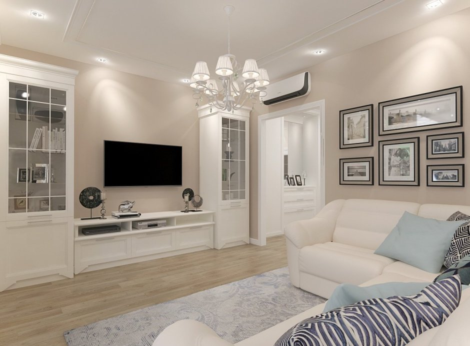 Гостиная Неоклассика 2023 в светлых тонах