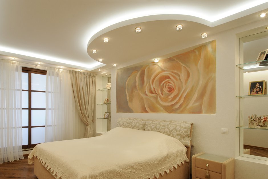 Красивые стены из гипсокартона в спальне