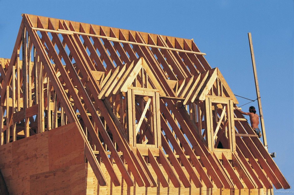 Стропильная система двухскатной крыши с кукушкой