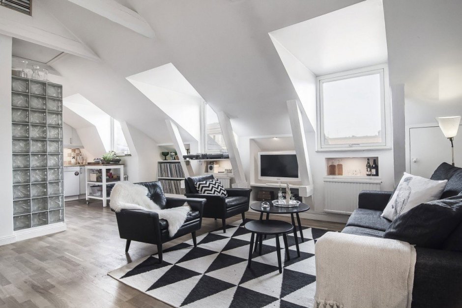 Интерьер мансарды в скандинавском стиле