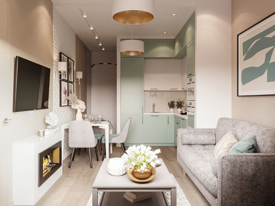 Кухня-гостиная 16м икеа