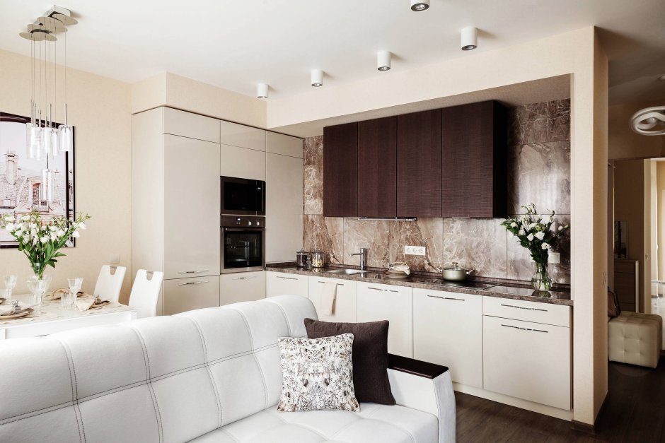 Кухня гостиная с телевизором