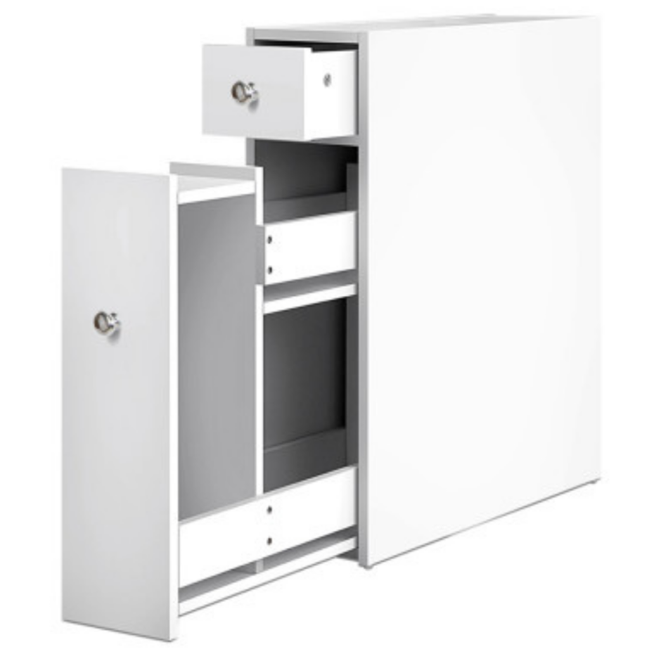 Узкий выдвижной шкаф в ванной