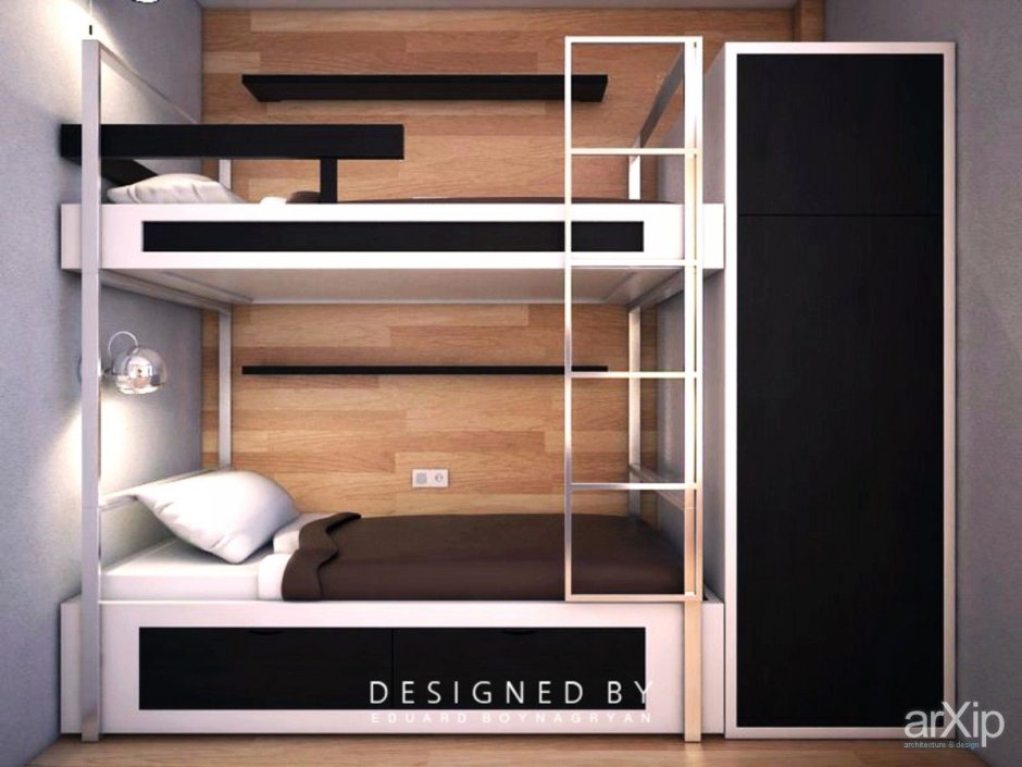 Двухъярусная кровать со встроенными шкафами