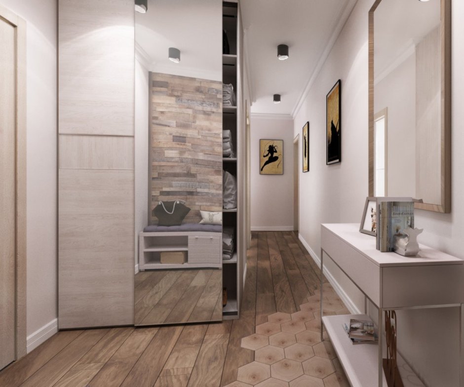 Сочетание керамогранита и ламината в прихожей