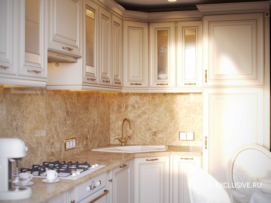 Фартук на кухню под мрамор бежевый