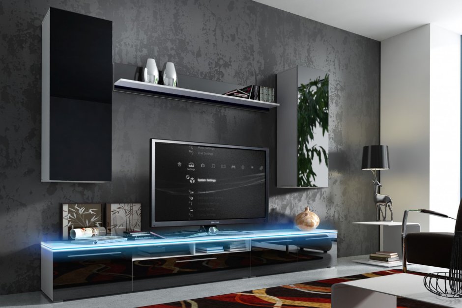 ТВ тумба 198 МДФ черный глянец