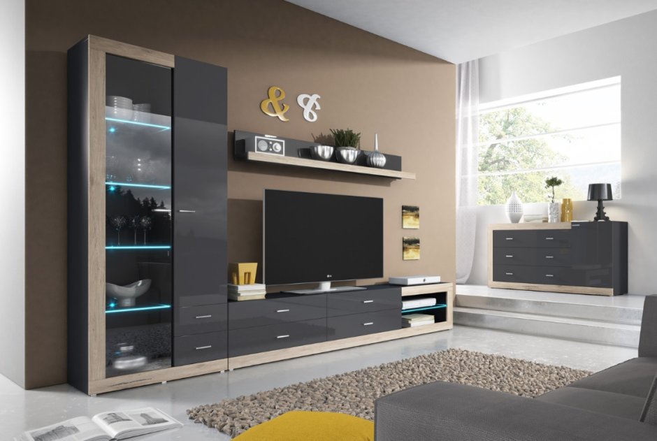 Серые стенки в гостиную