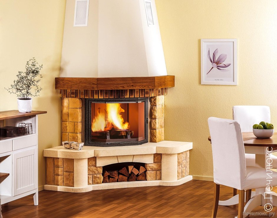 Угловой камин в интерьере