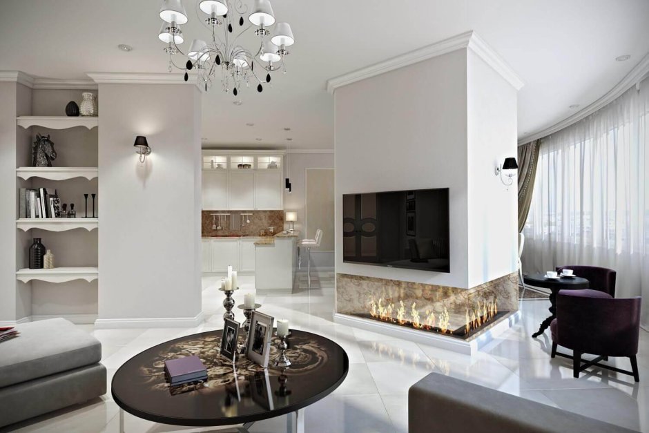 Угловой камин в интерьере