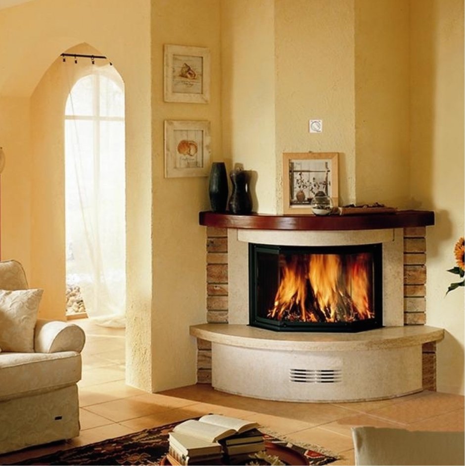 Угловой камин в интерьере