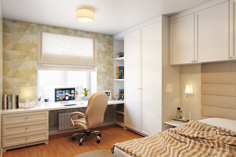 Рабочее место в спальне 11 кв