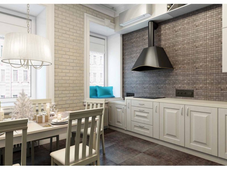 Кухня без навесных шкафов Неоклассика