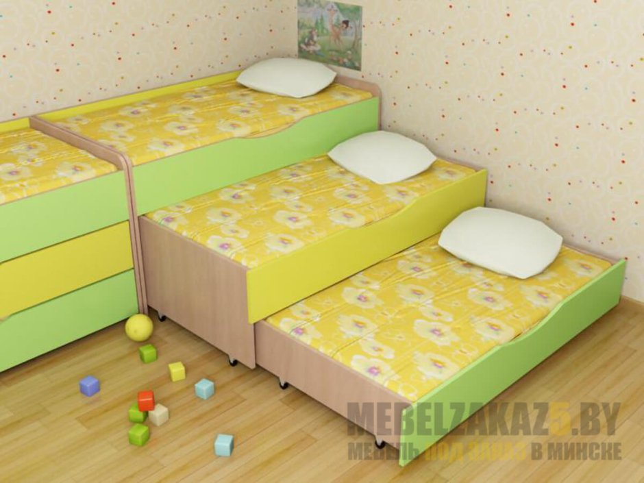 Кровать детская трехъярусная выкатная для детского сада