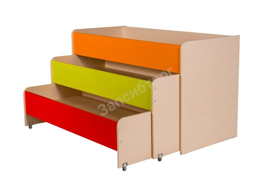 Кровать детская раздвижная 3 яруса с тумбой "Матрешка-2", 1612*705(2054)*1020