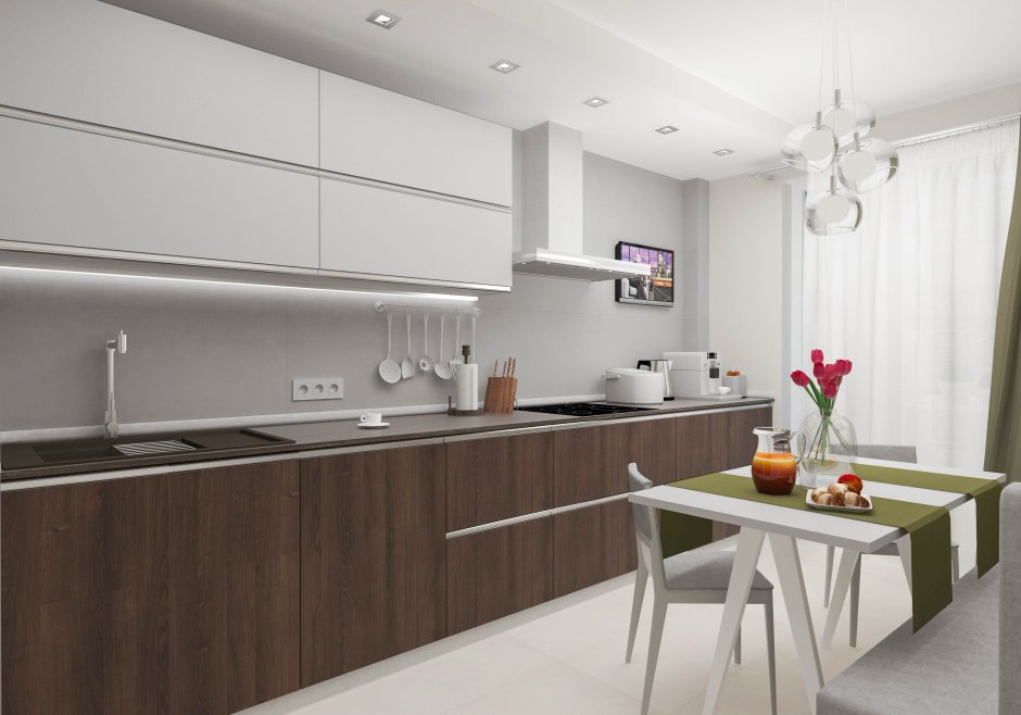 Кухня в стиле Минимализм без верхних шкафов