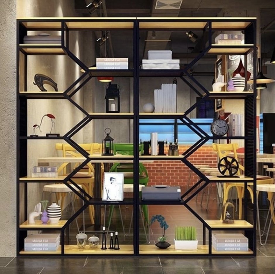 Лофт перегородка с полками