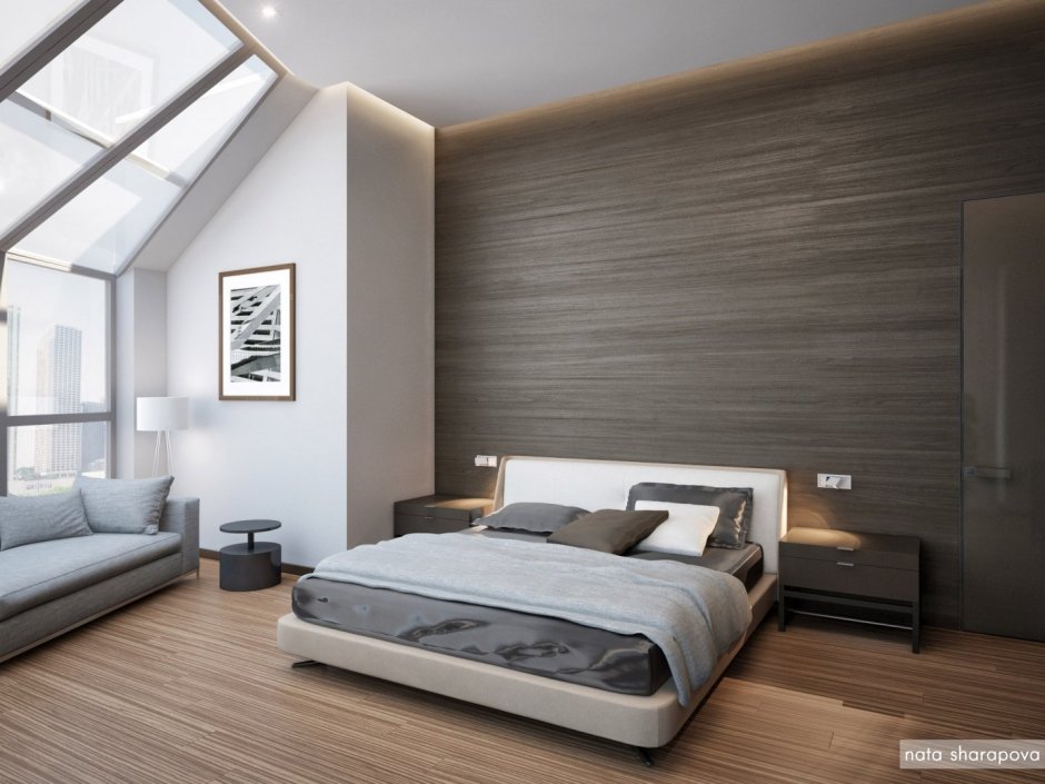 Спальня на мансарде в современном стиле