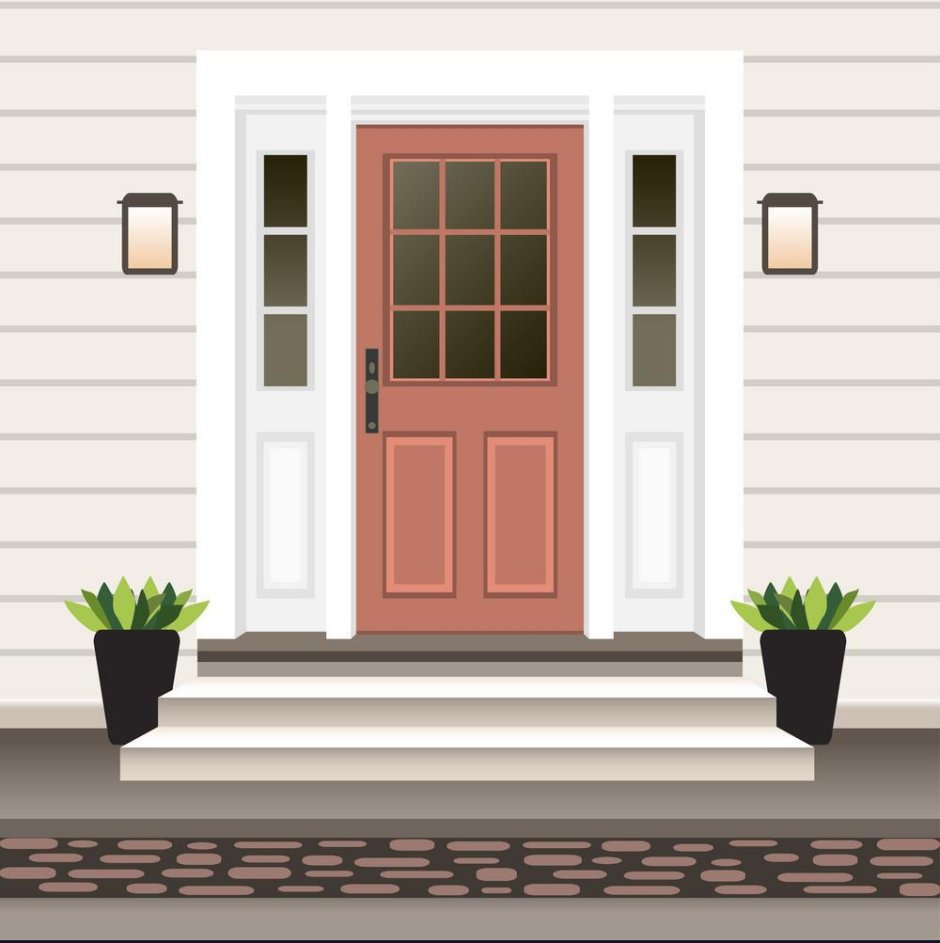 Входная дверь с крыльцом вектор