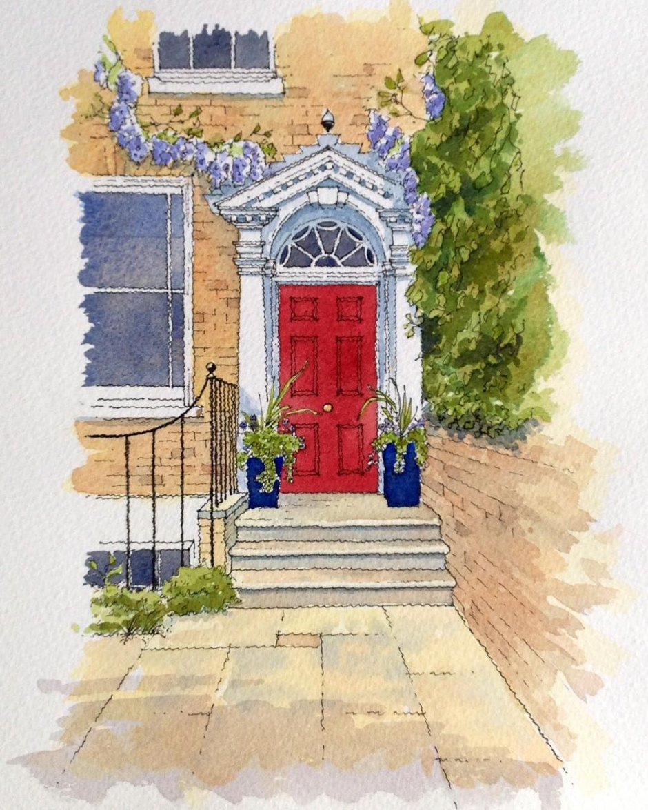 Крыльцо акварель