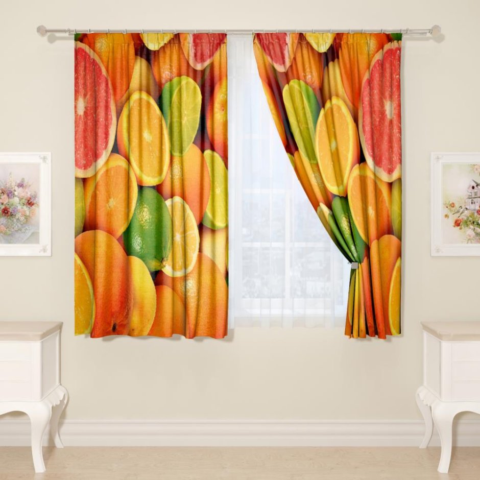 Тюль с фруктами на кухню