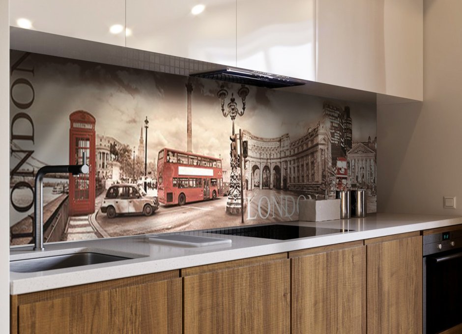 Фартук на кухню из стекла с фотопечатью