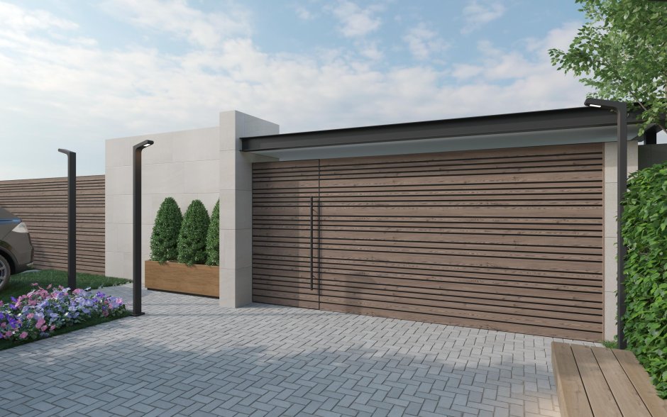 Откатные ворота в ландшафте