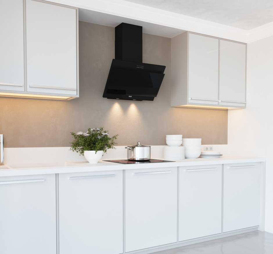 Белая вытяжка на кухне