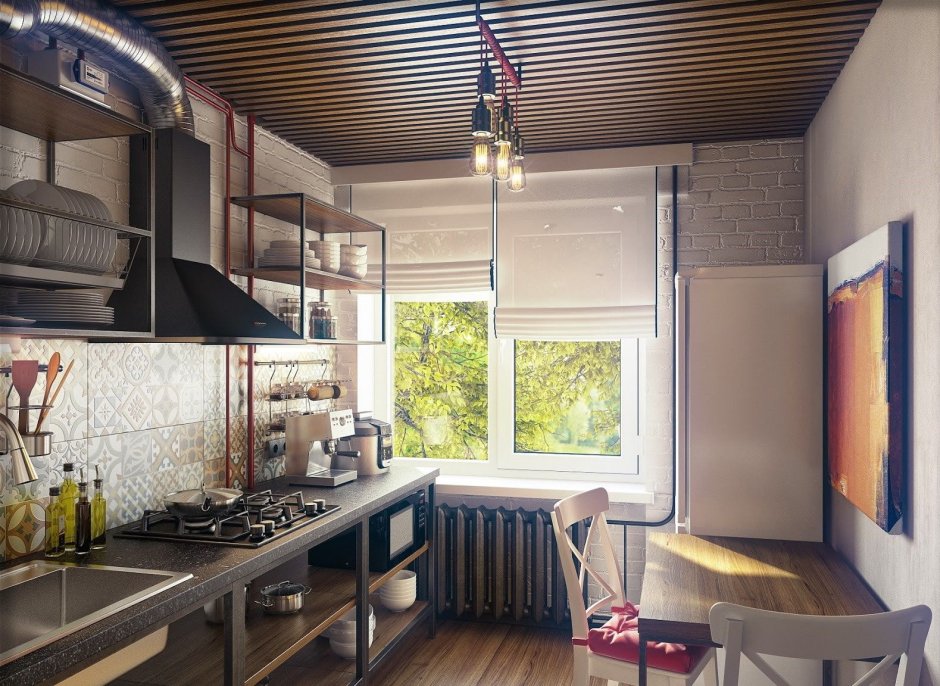 Кухня в стиле лофт 7м2