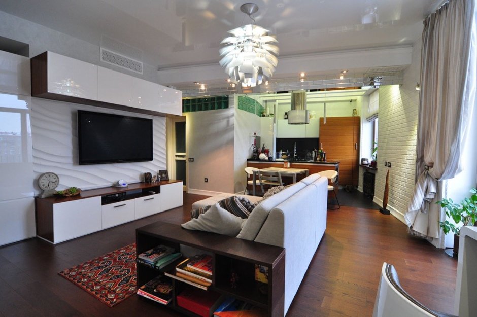 Объединенная кухня-гостиная в сталинке