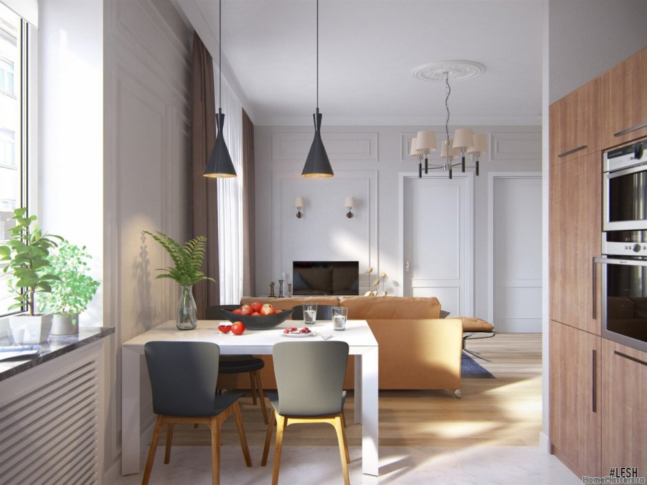 Кухня совмещенная с гостиной в сталинке