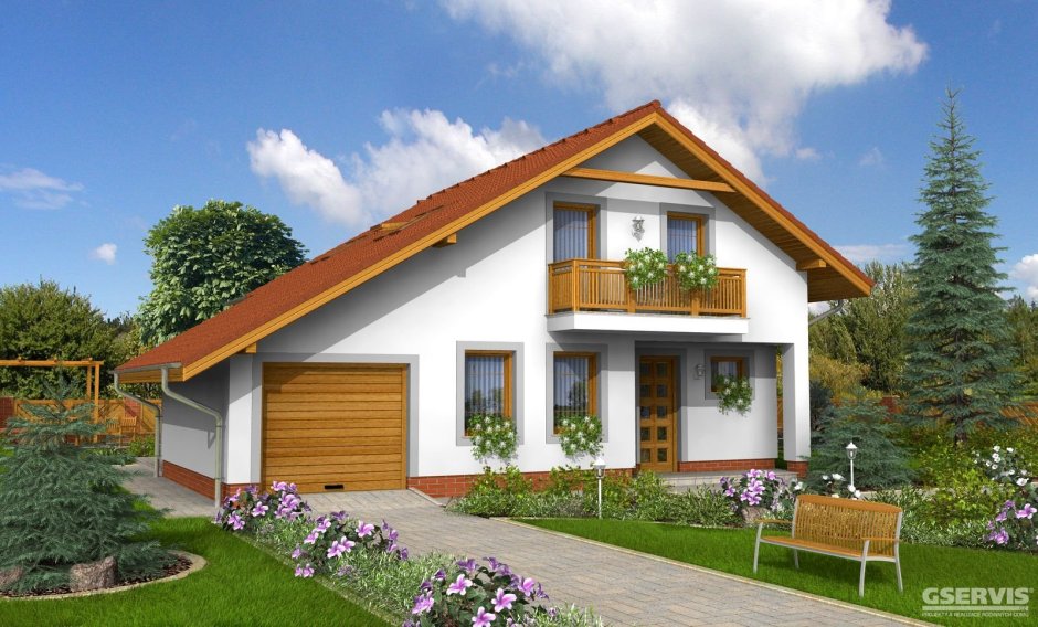 Дом с двускатной крышей и гаражом