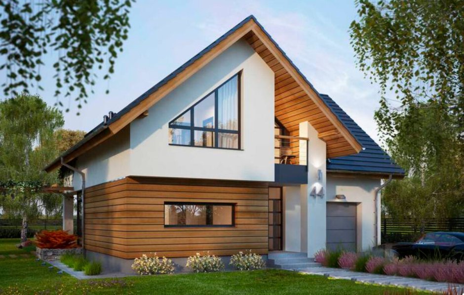 Комбинированный дом с двускатной крышей