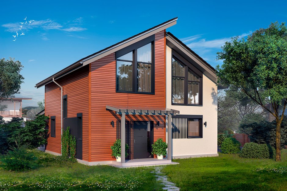 Фасад с двускатной крышей