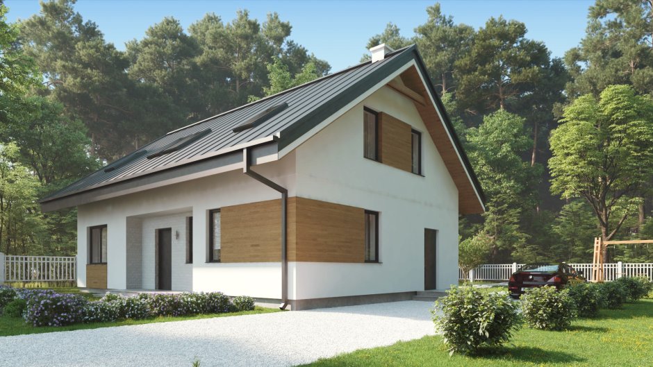 Дом с двускатной асимметричной крышей