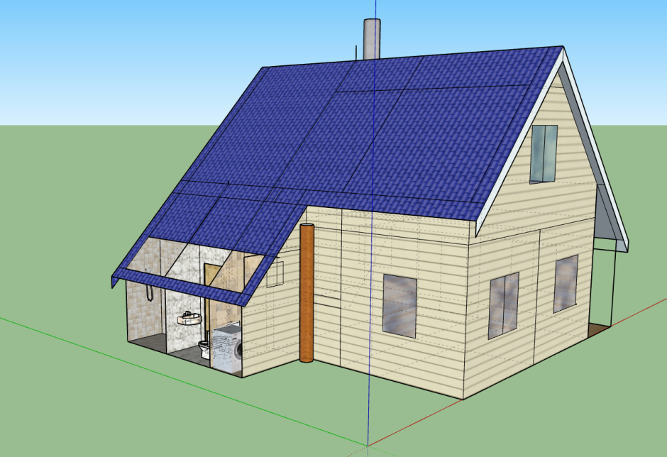 Двухскатная крыша с пристройкой
