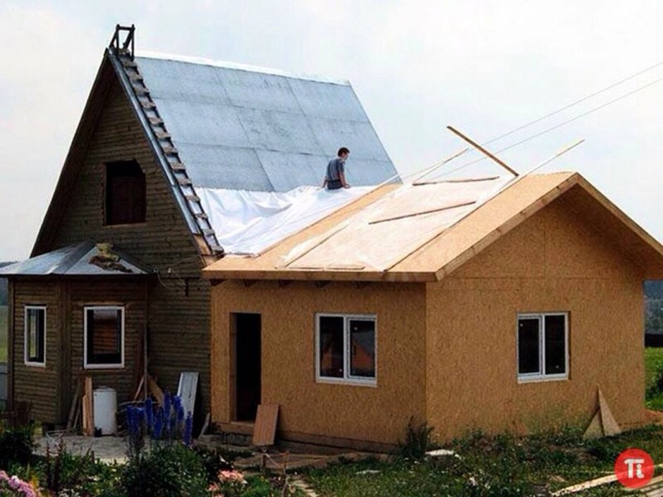 Пристройка к двускатной крыше